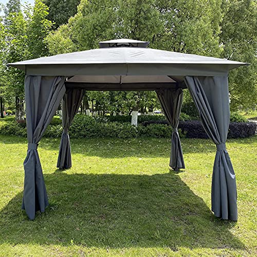 Fityou 10x10Ft Gazebos for Patios, Outdoor Gazebo Canopy Tent Shelter Pavilion with Zipper Privacy Curtain Screen for Backyard Garden Lawn Deck (Gray)
