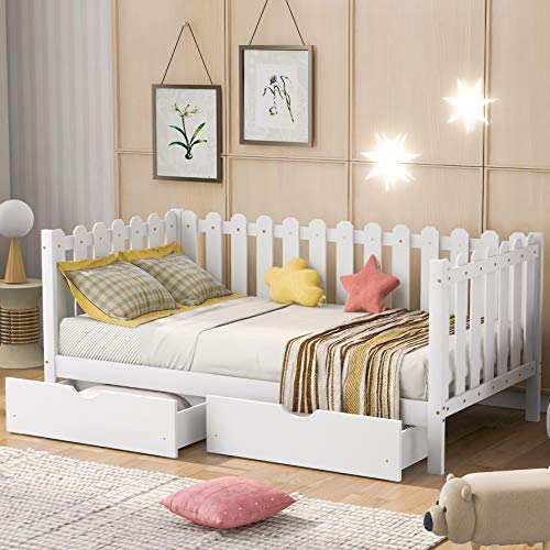 Twin Size Daybed with Drawers, Wood Twin Bed Frame with Storage Drawers, No Box Spring Needed