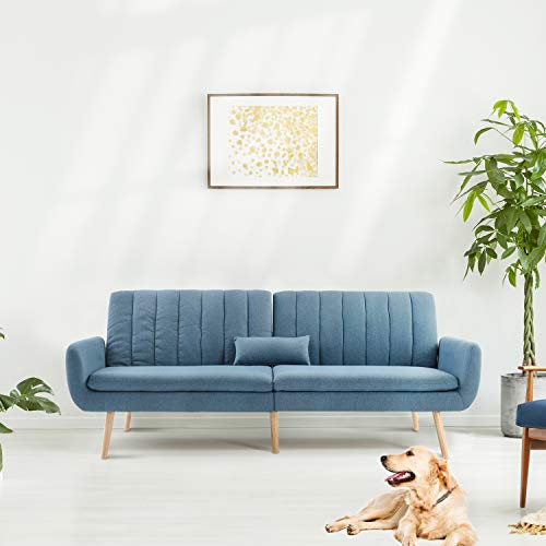 Futon Sofa Bed, Fabric Couch Convertible Folding Recliner Futon Modern Adjustable Sleeper Sofa Loveseat Daybed for Living Room Apartment Dorm Office (Blue)