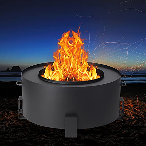 Grepatio Fire Pit,Outdoor Smokeless 32 in Stove Bonfire Firepit for Outside,Stainless Steel Wood Burning Firebowl for Backyard,Silver (Black)