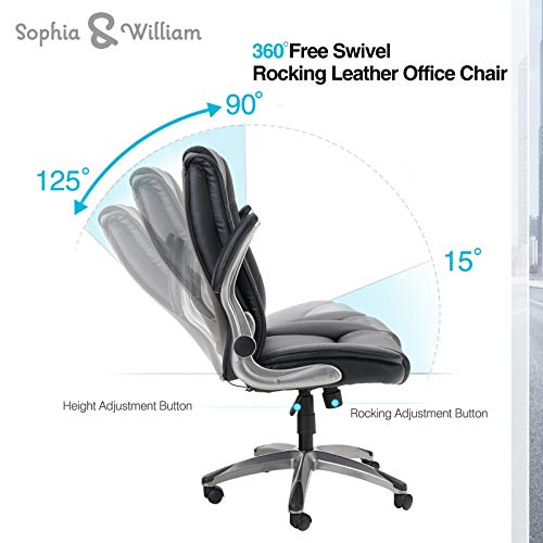 Sophia & William PU Leather Rocking Home Office Desk Chair High Back, Modern 360° Swivel Executive Computer Chair with Flip-up Armrests, Load Capacity: 300 lbs