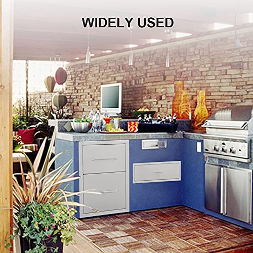 POPMOON Outdoor Kitchen Drawer W30XD20XH10 Inches BBQ Drawer Horizontal- Stainless Steel Single Drawer for Outdoor Kitchen Grilling Station or Commercial BBQ Island with Handle