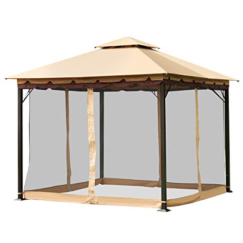 Tangkula 2-Tier 10x10Ft Gazebo, Outdoor Fully Enclosed Steel Patio Gazebo w/ Netting, Gazebo Canpy Shelter w/ 100 Square Feet of Shade for Patio, Backyard, Deck