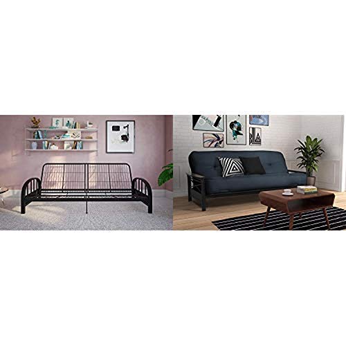 DHP Aiden Metal Futon Frame, Black AND DHP Independently Encased Coil Futon Mattress with Foam Sofa Bed, 8