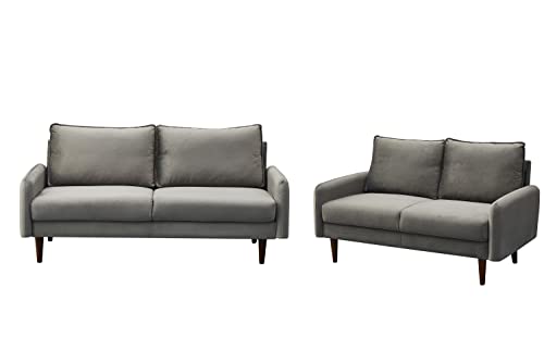 INSTORY Fabric Love seat Velvet Loveseat Sofa Modern Couch Furniture with Armrest & Wood Legs for Living Room,Bedroom,Study,Playroom,Apartment,Dorm-Grey