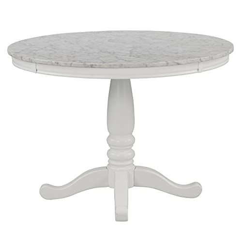 Timpfee Harper Bright Designs 5 Piece Dining Set Rubber Wood/ 1 Table with Marble Top and 4 Chair/Kitchen Room Dining Room Furniture (White)