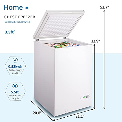 Upright Freezer 3.5 Cubic Feet Compact Freezer Table Top Mini Freezing Machine with Removable Storage Basket for Office Dorm or Apartment (3.5 cu.ft, 21.1'' x 20.8'' x 32.9'')