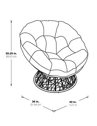 OSP Home Furnishings Wicker Papasan Chair with 360-Degree Swivel, Grey Frame with Black Cushion