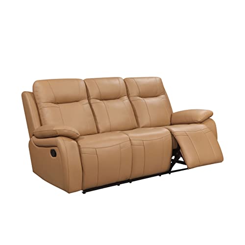 Leather Manual Reclining Sofa, Camel