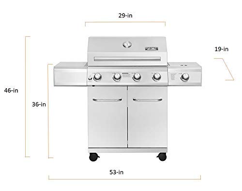 Monument Grills 25392 4-Burner Propane Gas Grill in Stainless Steel with LED Controls & Side Burner