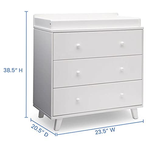 Delta Children Ava 3 Drawer Dresser with Changing Top, White