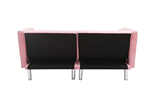 Generic Velvet Loveseats Sofa Comfortable Sleeper with High Density Foam Adjustable Back Couch Futon Sofa Bed for Living Room/Small Space/Apartment (Pink), HX134