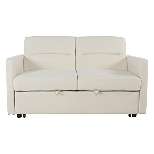 GURLLEU Sectional Sofa with Pull-Out Couch Sleeper Sofabed, 3 SEAT, Cream