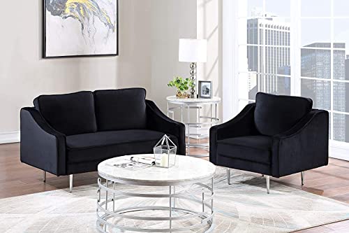 GAOPAN Modern Style Sectional Sofa Velvet Upholstered Couch,2 Piece Living Room Furniture Sets Include Loveseat and Armchair Sofá for Home or Office, Black