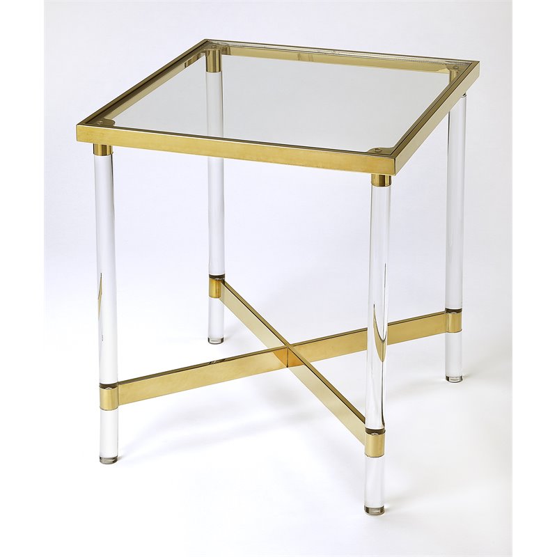 Acrylic Square End Table in Gold