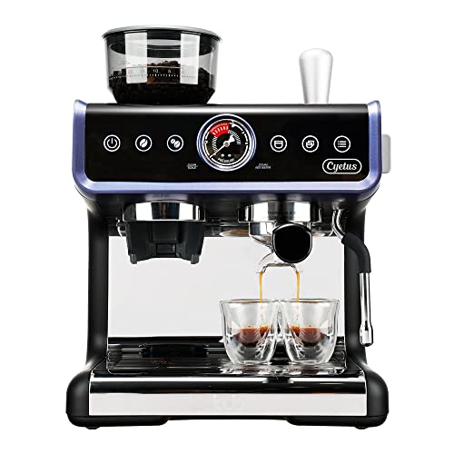 CYETUS All in One Espresso Machine for Home Barista CYK7601, Coffee Grinder, Milk Steam Frother Wand, for Espresso, Cappuccino and Latte, Black