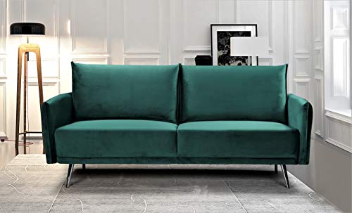Container Furniture Direct Harrison Modern Velvet Upholstered Living Room Sofa Set, 2 Piece, Green