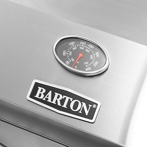 Barton Two-Burner Propane Tabletop Gas Grill Stainless Steel BBQ with Foldable Leg, 20000 BTU, Stainless Steel