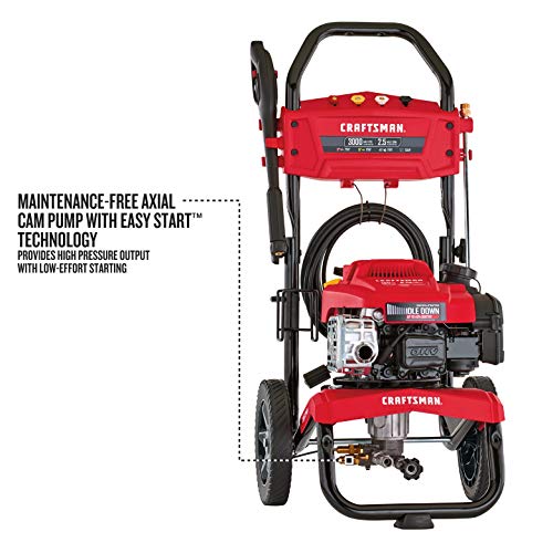 CRAFTSMAN 3000 MAX PSI at 2.1 GPM Gas Pressure Washer with Ready Start, Idle Down Technology, 25-Foot Hose, and 4 Quick-Connect Nozzles, Powered by Briggs & Stratton