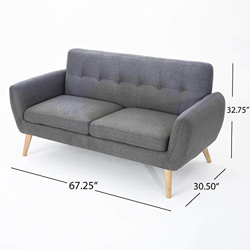 Christopher Knight Home Josephine Mid-Century Modern Petite Fabric Sofa, Dark Grey / Natural