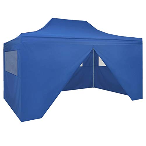 vidaXL Foldable Pop up Canopy Tent with 4 Sidewalls,with Sun Shade Gazebo Canopy,UV Resistant Fabricand Waterproof, for Parties, BBQs, Markets,Camping,Yard Sales,Backyard,Outdoor,9.8'x14.8' Blue