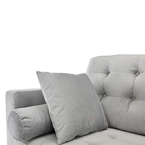 Casa Andrea Milano LLC Mid Century Modern Tufted Upholstered Fabric Sofa Couch, Light Grey Velvet