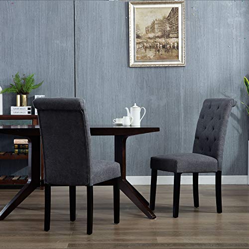 LSSBOUGHT Stylish Dining Room Chairs with Solid Wood Legs, Set of 4 (Gray)