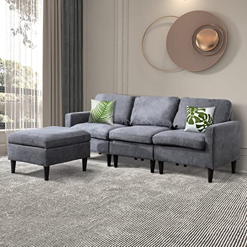 CANMOV Convertible Sectional Sofa Couches for Living Room, 3-Seat L Shaped Couch Loveseat Sofa with Modern Linen Fabric, Modern Convertible Sofa with Storage Ottoman