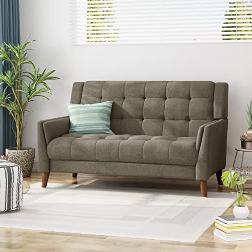 Evelyn Mid Century Modern Fabric Loveseat, Mocha