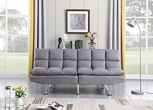 Lazyspace Convertible Sofa Bed Linen Fabric Tufted Futon Sofa Furniture with Metal Chrme Legs for Living Room, Apartment, Bonus Room, Overnight Guests- Grey Sleeper (70