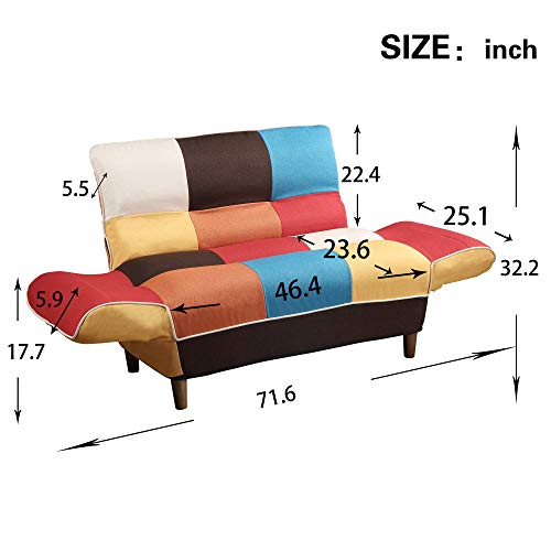 Kteam Style Small Space Colorful Fabric Sleeper Sofa, Couch with Armrest & Solid Wooden Legs, with 2 Free Pillows Telescopic loveseats Sofa (Assorted)