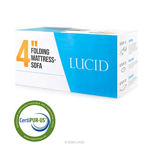 Lucid LUCID 4 Inch Folding Sofa and Play Mat - Comfortable and Durable Foam - Washable Cover - Twin XL, Gray