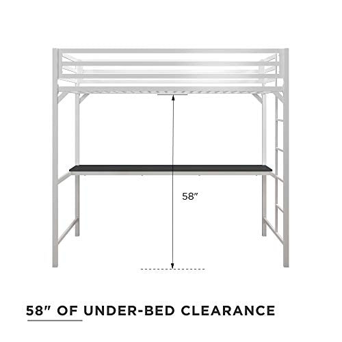 DHP Miles Metal Twin Loft Bed with Desk, White