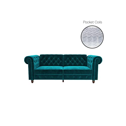 DHP Felix Chesterfield Sofa Futon, Green Velvet