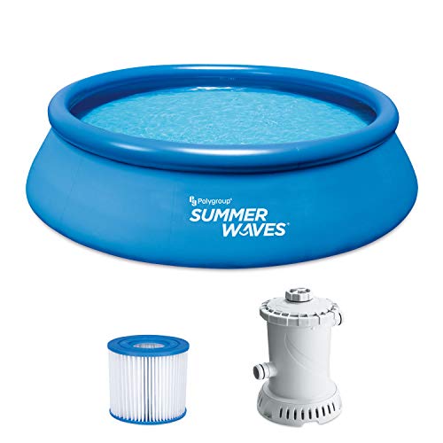 Summer Waves P1001236A156 Quick Set 12ft x 36in Inflatable Ring Round Above Ground Swimming Pool Set with Filter Pump and Type D Filter Cartridge