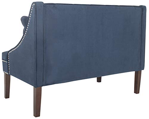 Safavieh Home Collection Zoey Navy Blue and Espresso Velvet Settee