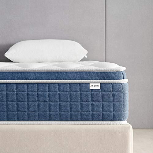 Jingxun Queen Mattress 12 inch Innerspring Mattress Strong Support Pocket Spring Hybrid Mattress Pressure Relief Bed in a Box Medium Firm Bed Mattress，60