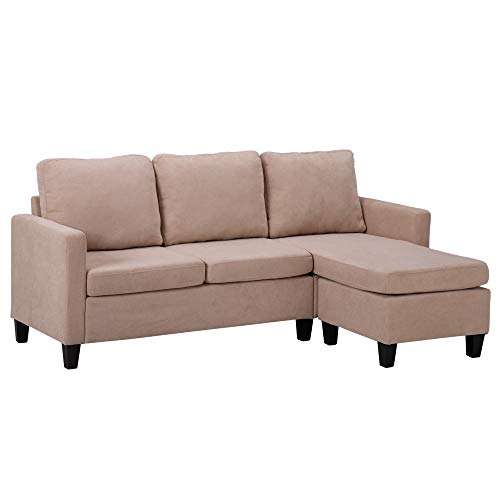 L Shape Modern Sectional Sofa Set, 3-Seat Reclining Couch, Microfiber with Reversible Chaise, for Small Apartment Living Room Furniture Corner Sofa, Beige