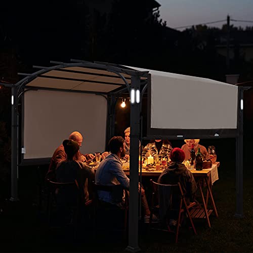 Hofzelt Warren 10 x 8 Ft Pergola Steel Frame Gazebo Canopy Cover Patio Shelter with LED Lights and 2-Tone Adjustable Shade(Beige)