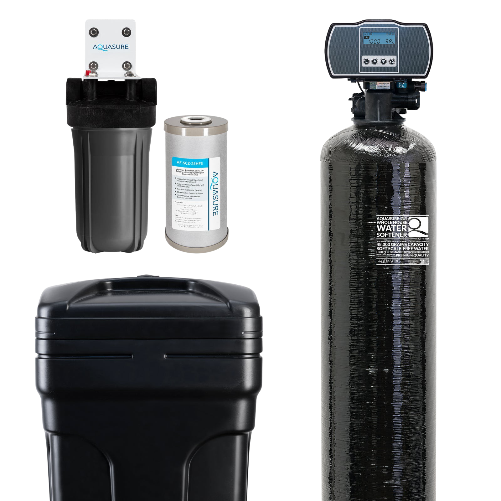 Aquasure AS-HS48SCP Harmony Series 48,000 Grain Electronic Metered Water Softener with Sediment and Carbon Pre-Filter Bundle New