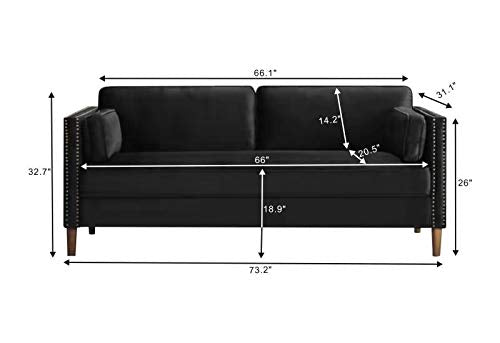 Harper&Bright Designs Fabric Upholstered 3 Seater Sofa Bed Couch for Living Room Bedroom, Premium Linen-Like Sofa Couch for 3 Persons with Wooden Legs for Small Space Home Office Loft (Black)