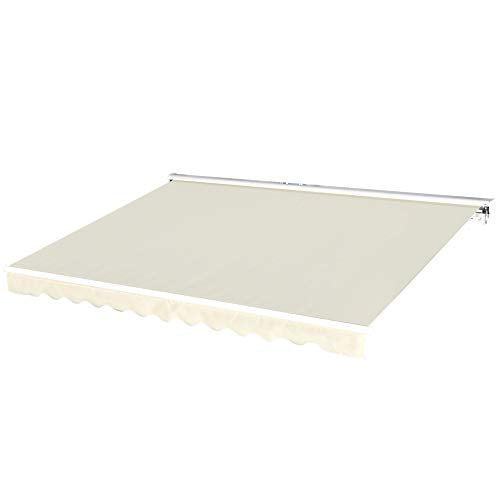 Outsunny 11.8' x 9.8' Outdoor Patio Motorized/Manual Retractable Awning Deck Remote Control Canopy Sun Shade Beige