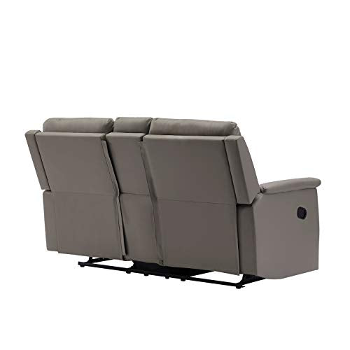 DNIEBW Recliner Loveseat Leather Recliner Set Reclining Sofa with Cup Holder 2 Seater Motion Sofa Recliner Couch with Console, 67.7 x 37.8 x 39.3 Inch (Grey)