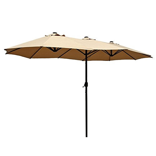 Le Papillon 15 ft Market Outdoor Umbrella Double-Sided Aluminum Table Patio Umbrella with Crank, Beige