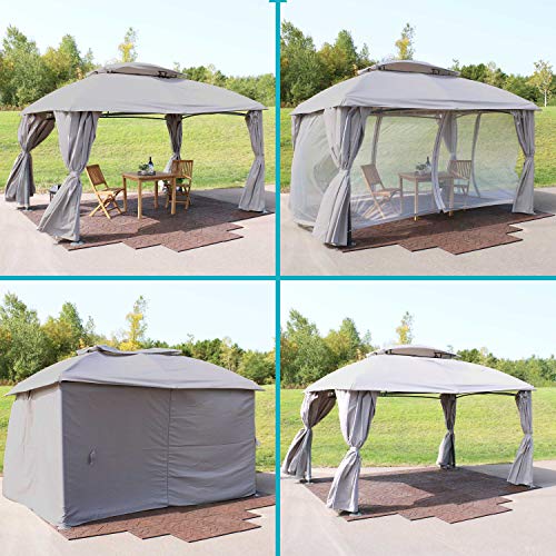 Sunnydaze 10 x 13 Foot Soft Top Rectangle Patio Gazebo with Screens and Privacy Walls - Gray - Perfect for Backyard, Garden or Deck
