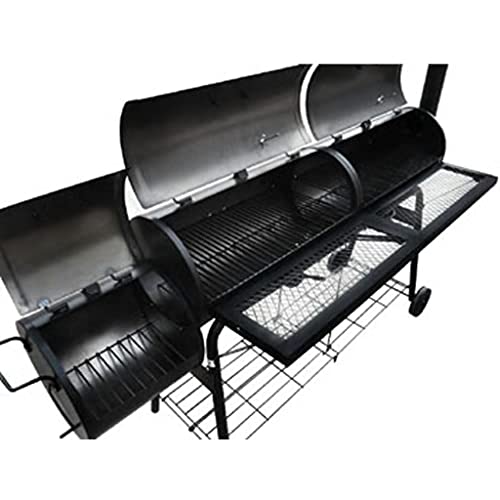 Nimeciaga Smoker BBQ Offset Upgrade Smoker BBQ Charcoal Grill, Outdoor Large Barbecue Cooker Charcoal Grill, 1 fire Compartment and 2 Smoking Chambers, Coated Metal, Black