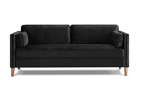 Rhomtree Velvet Sofa Couch Mid Century Upholstered Loveseat Lounger Living Room Couch (73 inch, Black)