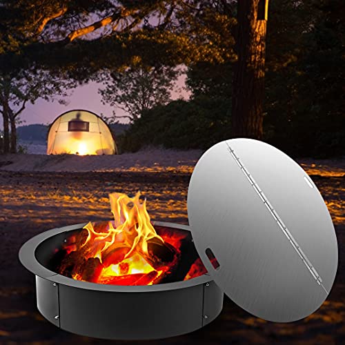 VBENLEM Fire Pit Lid Round 40 Inch Foldable Fire Pit Ring Snuff Cover 430 Stainless Steel Fire Pit Spark Screen Cover 3mm Thickness
