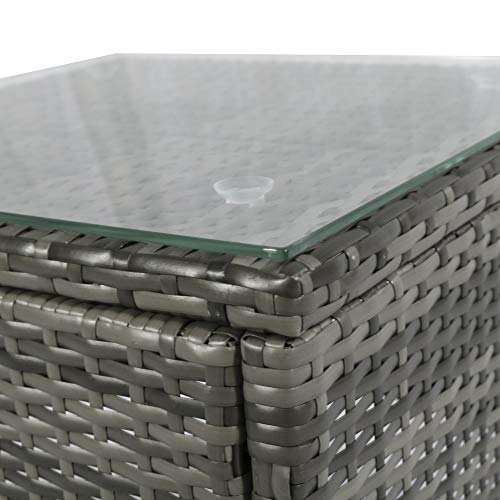 Outsunny 5 Pieces Rattan Wicker Lounge Chair Outdoor Patio Conversation Set with 2 Cushioned Chairs, 2 Ottomans & Glass Table, Grey