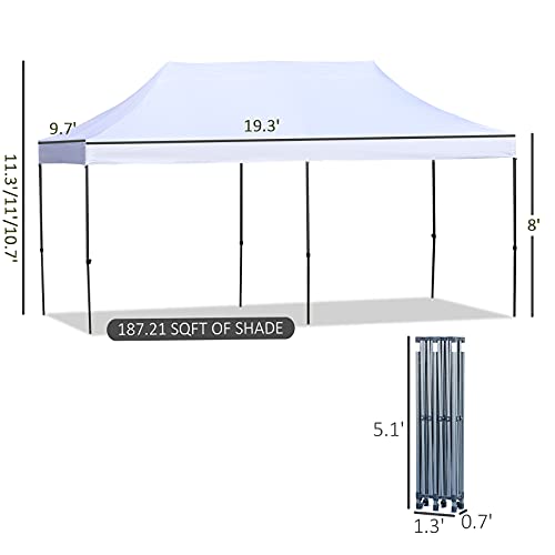 Outsunny 10' x 20' Heavy Duty Pop Up Canopy with 3-Level Adjustable Height, Wheeled Roller Bag, UV Fighting Roof, White
